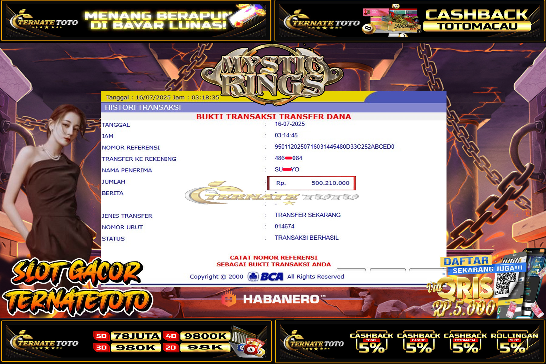 TERNATETOTO - Mystic Rings Rp.500,210,000,-